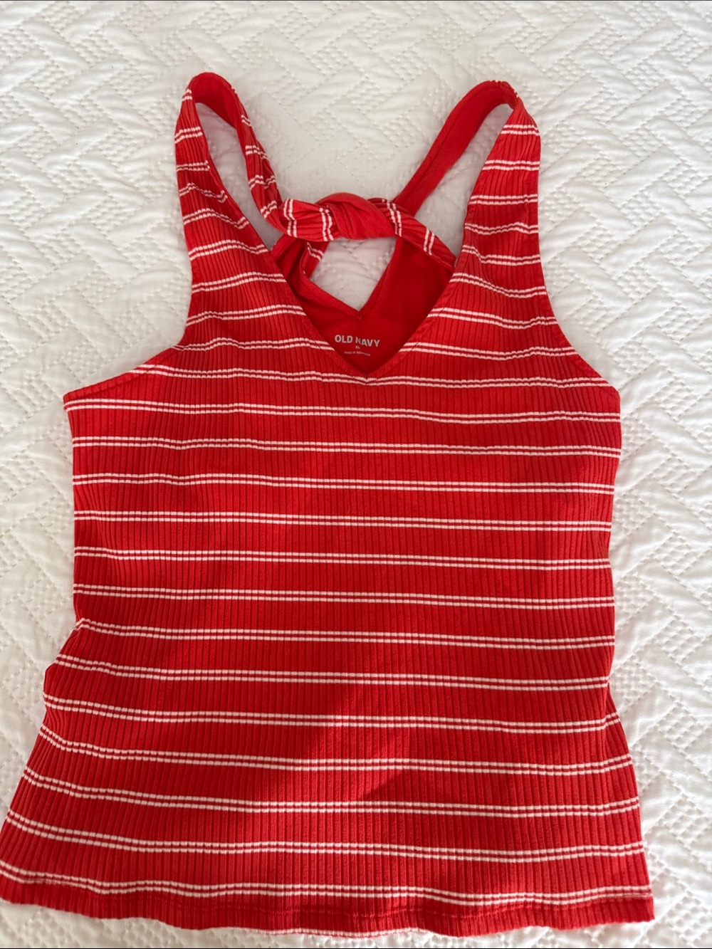 Old Navy Red and White Striped Knotted Racerback Tank